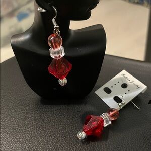 Red and Clear Beaded Earrings